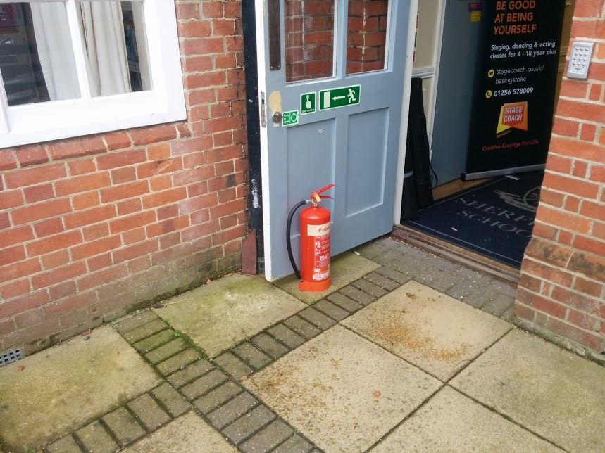 extinguishers holding doors, school fire safety