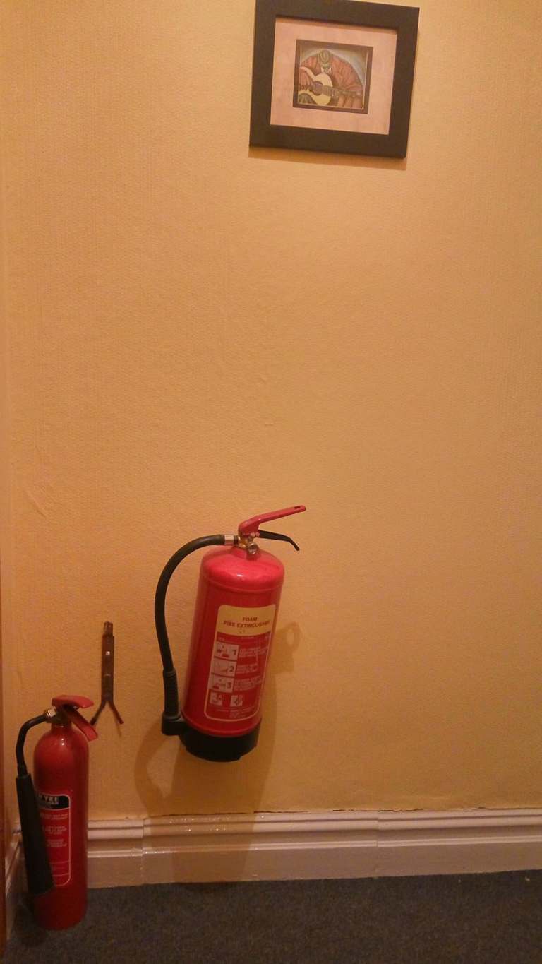 hung extinguishers, fire extinguishers indoor, pub safety