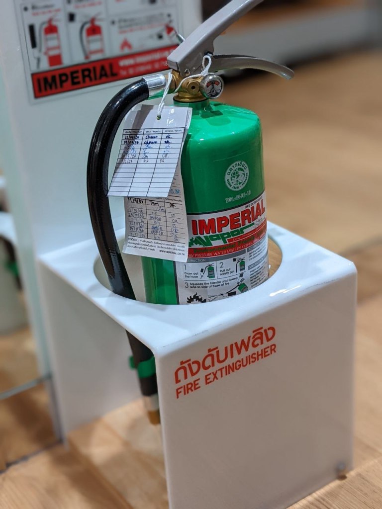 extinguisher with a card looking like a borrowed book at a library